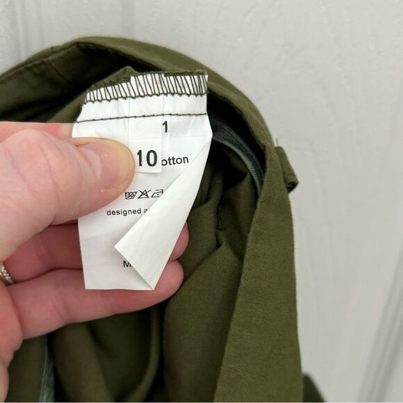 Iris & Ink Wide Leg Paperbag Pants Size 10 Green Made in Italy 100% Cotton - Picture 6 of 9